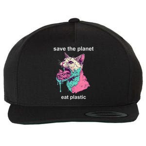 Save The Environment Eat Plastic Cute Funny Sarcastic Cat Wool Snapback Cap