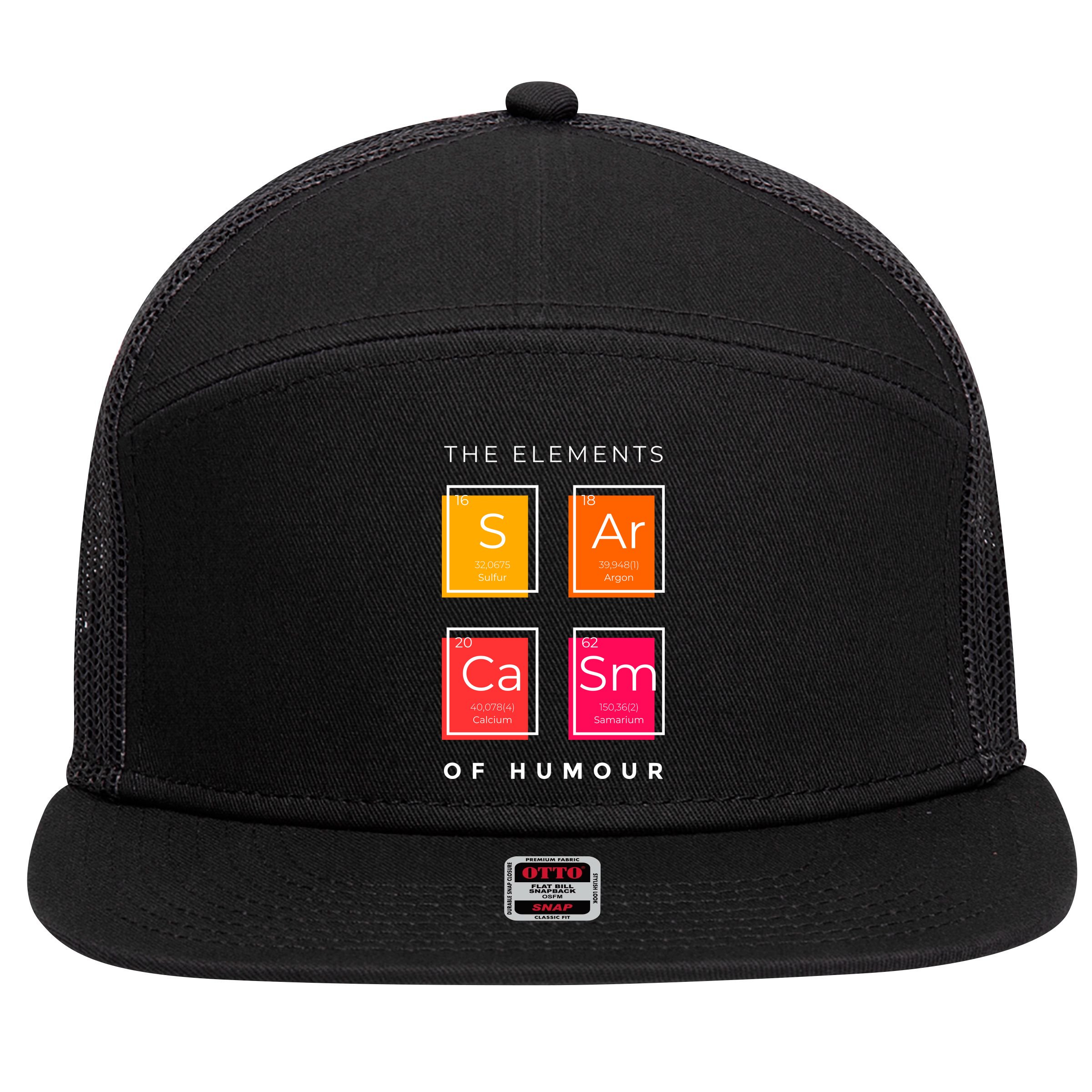 Sarcasm The Elements Of Humour Funny 7 Panel Mesh Trucker Snapback Hat