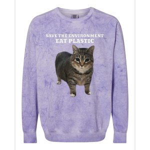 Save The Environment Eat Plastic Cat Meme Colorblast Crewneck Sweatshirt