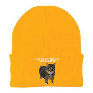 Save The Environment Eat Plastic Cat Meme Knit Cap Winter Beanie