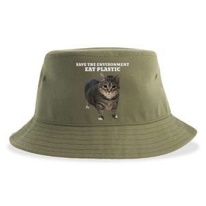 Save The Environment Eat Plastic Cat Meme Sustainable Bucket Hat