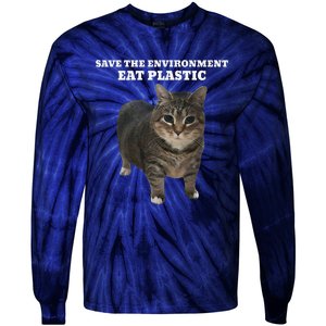 Save The Environment Eat Plastic Cat Meme Tie-Dye Long Sleeve Shirt