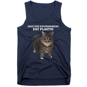 Save The Environment Eat Plastic Cat Meme Tank Top