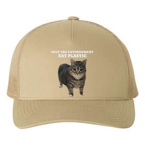 Save The Environment Eat Plastic Cat Meme Yupoong Adult 5-Panel Trucker Hat