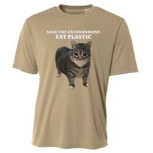 Save The Environment Eat Plastic Cat Meme Cooling Performance Crew T-Shirt