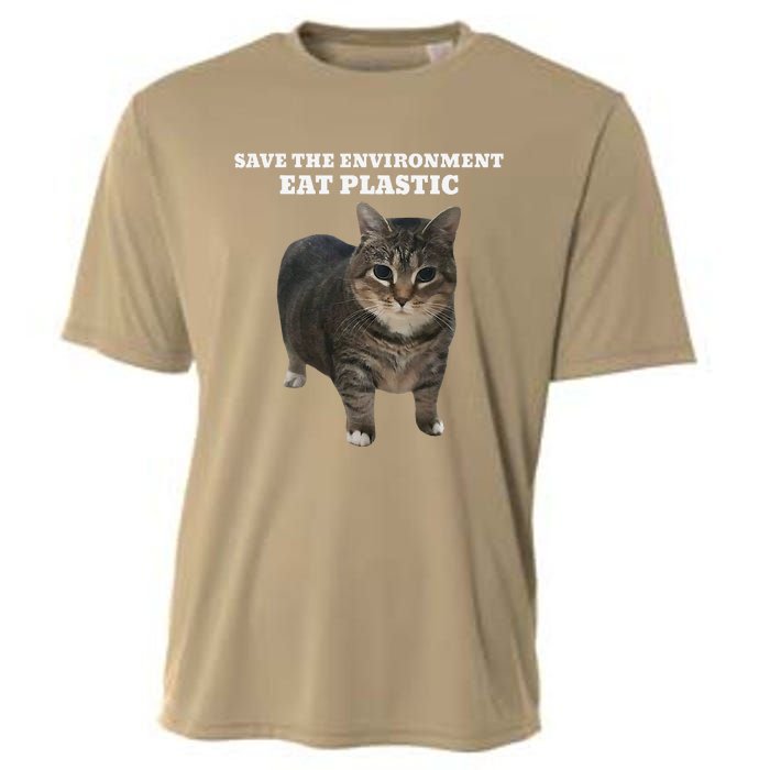 Save The Environment Eat Plastic Cat Meme Cooling Performance Crew T-Shirt