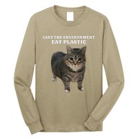 Save The Environment Eat Plastic Cat Meme Long Sleeve Shirt