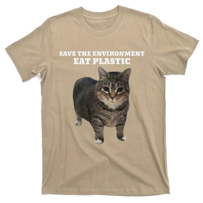 Save The Environment Eat Plastic Cat Meme T-Shirt