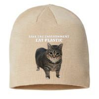 Save The Environment Eat Plastic Cat Meme Sustainable Beanie