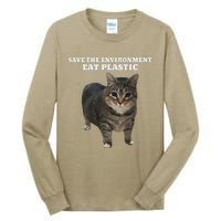 Save The Environment Eat Plastic Cat Meme Tall Long Sleeve T-Shirt