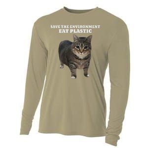 Save The Environment Eat Plastic Cat Meme Cooling Performance Long Sleeve Crew