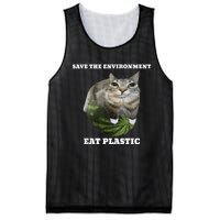 Save The Environment Eat Plastic Funny Cute Cat Meme Mesh Reversible Basketball Jersey Tank