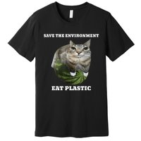 Save The Environment Eat Plastic Funny Cute Cat Meme Premium T-Shirt