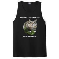 Save The Environment Eat Plastic Funny Cute Cat Meme PosiCharge Competitor Tank