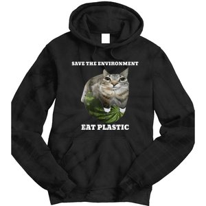 Save The Environment Eat Plastic Funny Cute Cat Meme Tie Dye Hoodie