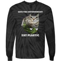 Save The Environment Eat Plastic Funny Cute Cat Meme Tie-Dye Long Sleeve Shirt