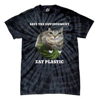 Save The Environment Eat Plastic Funny Cute Cat Meme Tie-Dye T-Shirt