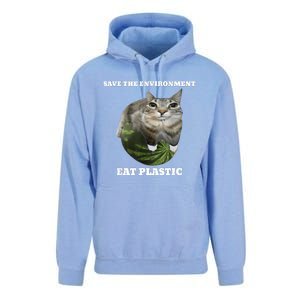 Save The Environment Eat Plastic Funny Cute Cat Meme Unisex Surf Hoodie