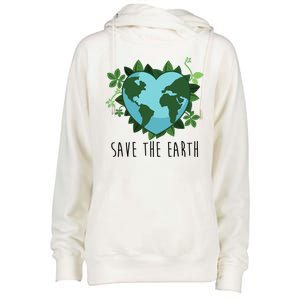 Save The Earth Planet Heart Earth Day Womens Funnel Neck Pullover Hood