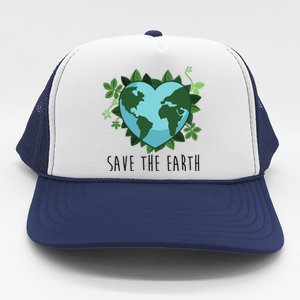 Save The Earth Planet Heart Earth Day Trucker Hat