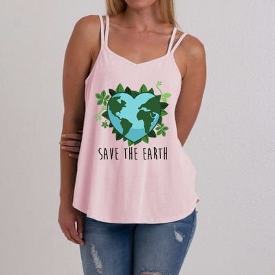 Save The Earth Planet Heart Earth Day Women's Strappy Tank