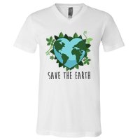 Save The Earth Planet Heart Earth Day V-Neck T-Shirt