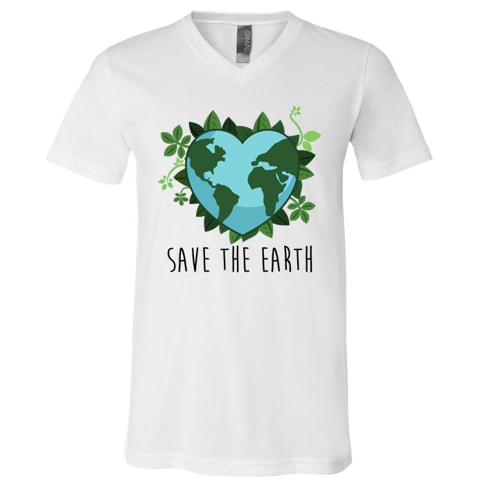 Save The Earth Planet Heart Earth Day V-Neck T-Shirt