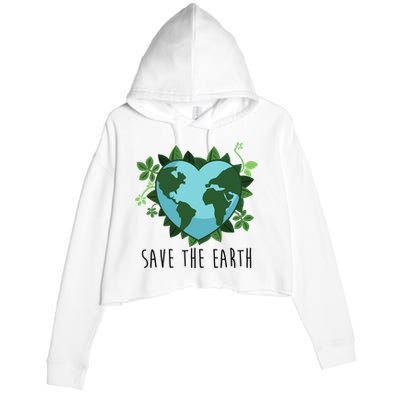 Save The Earth Planet Heart Earth Day Crop Fleece Hoodie