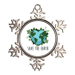 Save The Earth Planet Heart Earth Day Metallic Star Ornament