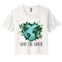 Save The Earth Planet Heart Earth Day Women's Crop Top Tee