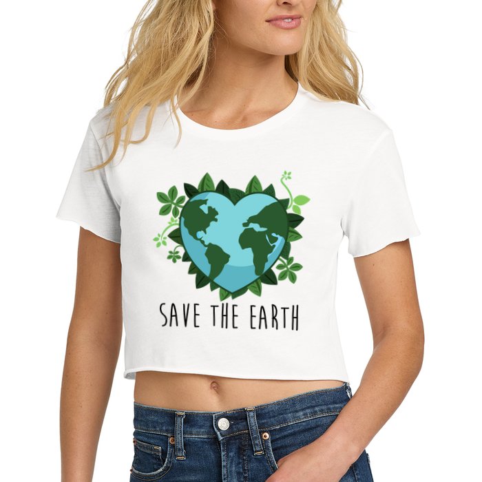 Save The Earth Planet Heart Earth Day Women's Crop Top Tee