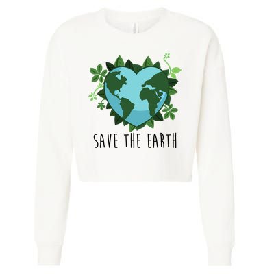 Save The Earth Planet Heart Earth Day Cropped Pullover Crew