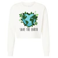 Save The Earth Planet Heart Earth Day Cropped Pullover Crew