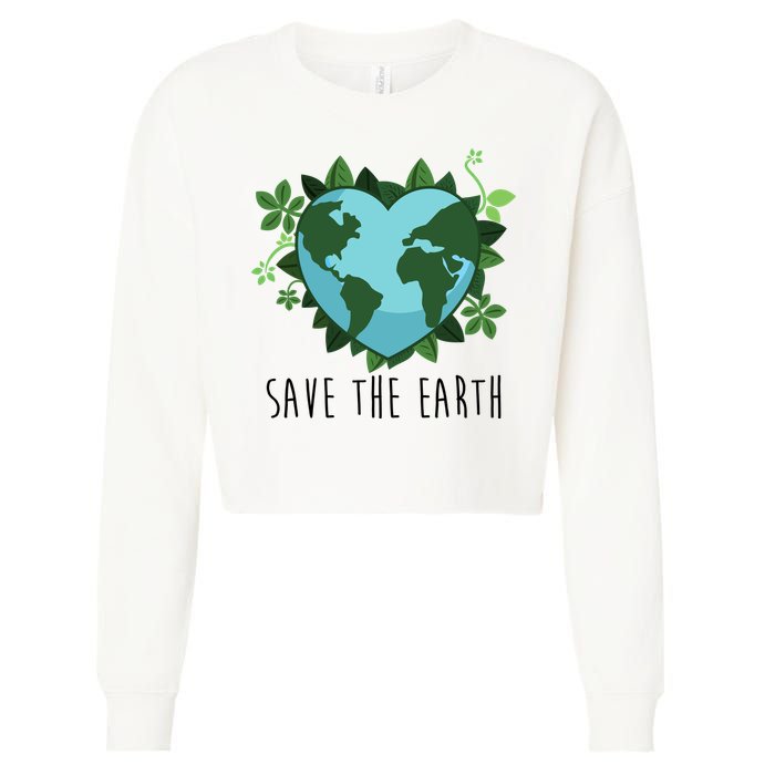 Save The Earth Planet Heart Earth Day Cropped Pullover Crew