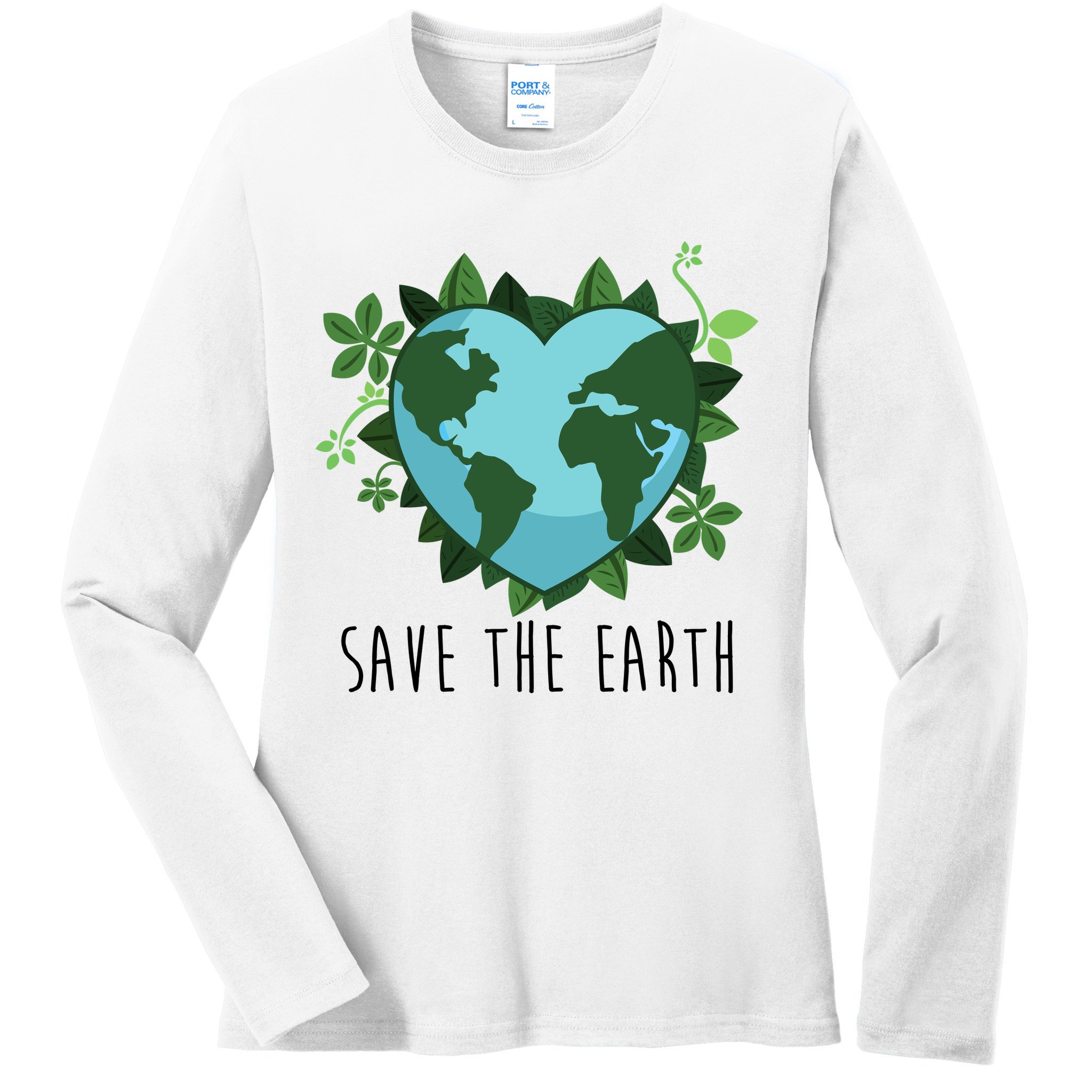 Save The Earth Planet Heart Earth Day Ladies Long Sleeve Shirt