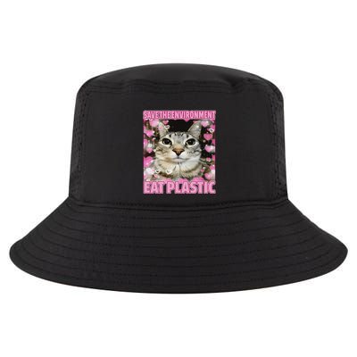 Save The Environment Eat Plastic Cat Cute Silly Kitty Meme Cool Comfort Performance Bucket Hat