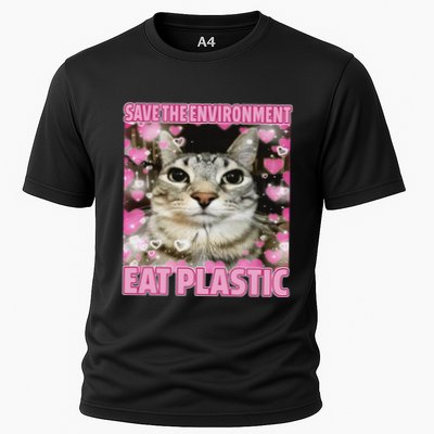 Save The Environment Eat Plastic Cat Cute Silly Kitty Meme Performance Shirt
