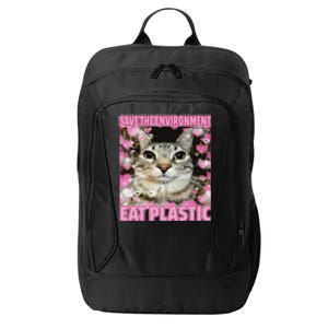 Save The Environment Eat Plastic Cat Cute Silly Kitty Meme City Backpack