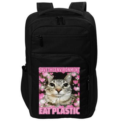 Save The Environment Eat Plastic Cat Cute Silly Kitty Meme Impact Tech Backpack