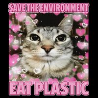 Save The Environment Eat Plastic Cat Cute Silly Kitty Meme Impact Tech Backpack