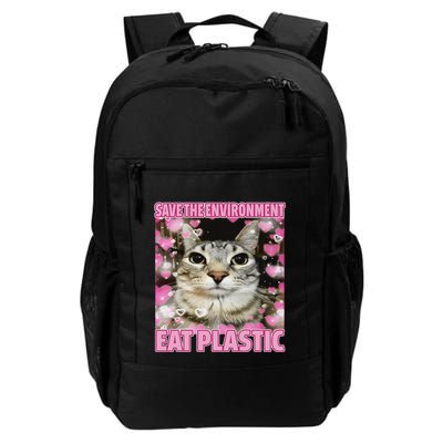 Save The Environment Eat Plastic Cat Cute Silly Kitty Meme Backpack