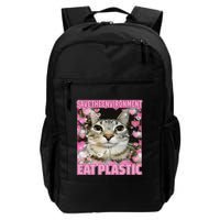 Save The Environment Eat Plastic Cat Cute Silly Kitty Meme Backpack