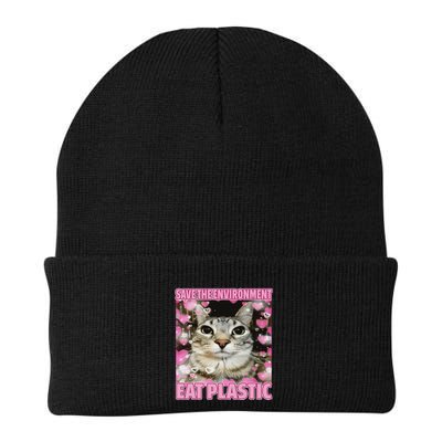 Save The Environment Eat Plastic Cat Cute Silly Kitty Meme Beanie