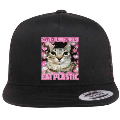 Save The Environment Eat Plastic Cat Cute Silly Kitty Meme Flatbill Hat