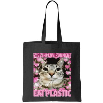 Save The Environment Eat Plastic Cat Cute Silly Kitty Meme Bag