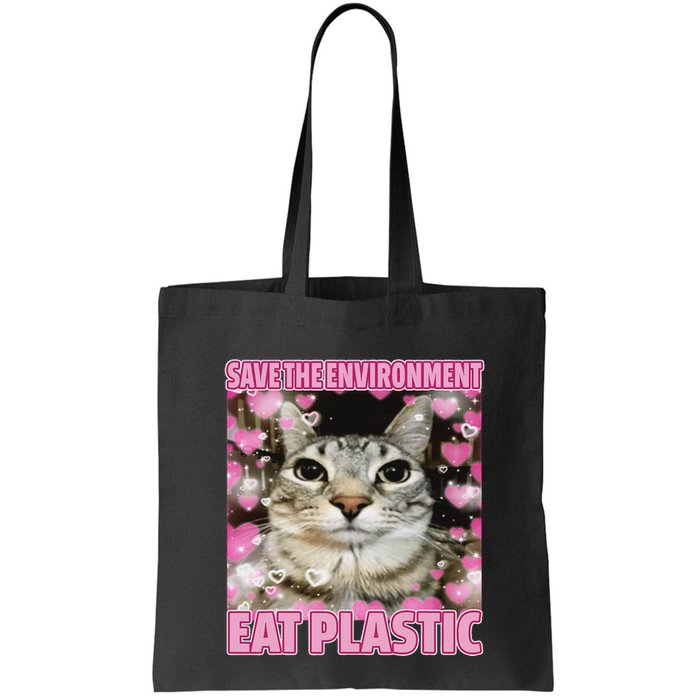 Save The Environment Eat Plastic Cat Cute Silly Kitty Meme Bag