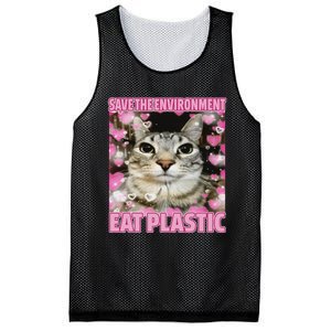 Save The Environment Eat Plastic Cat Cute Silly Kitty Meme Mesh Reversible Basketball Jersey Tank