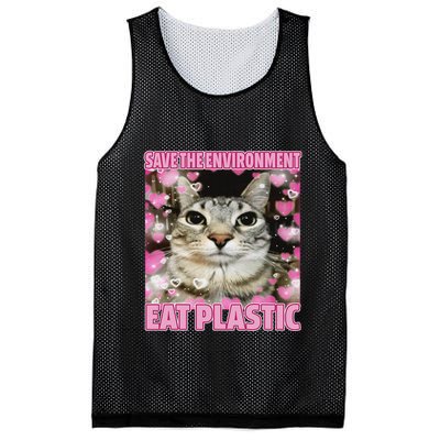 Save The Environment Eat Plastic Cat Cute Silly Kitty Meme Mesh Reversible Basketball Jersey Tank