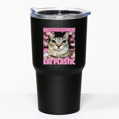 Save The Environment Eat Plastic Cat Cute Silly Kitty Meme Tumbler