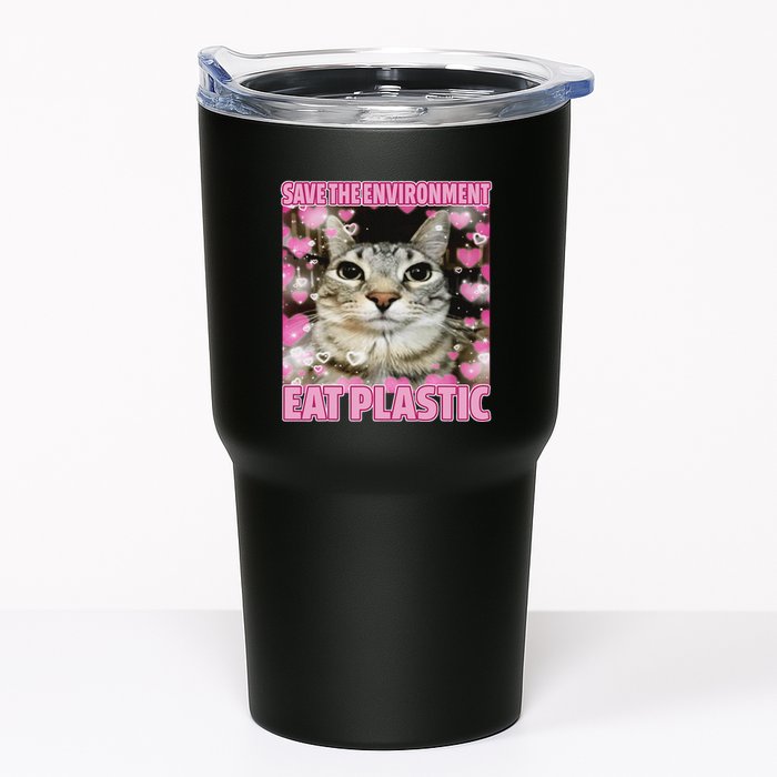 Save The Environment Eat Plastic Cat Cute Silly Kitty Meme Tumbler